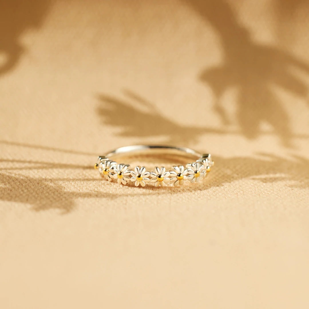 Silver floral ring