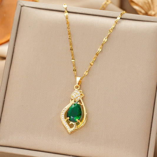 Gold emerald teardrop pendant necklace