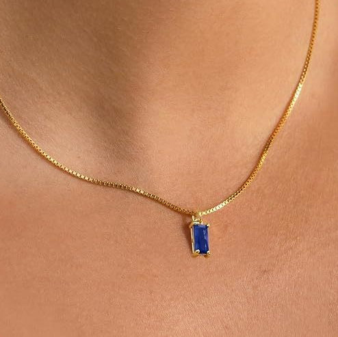 Gold sapphire minimalist necklace