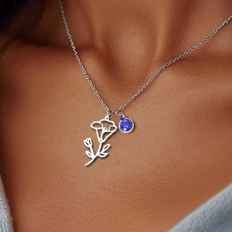 Birthstone Birth Flower Necklace Personalized