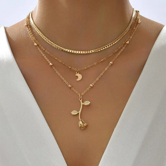 1+1 Offer: Golden Rose Pendant Necklace