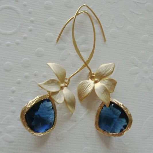 Vintage Blue Golden Blossom Earrings