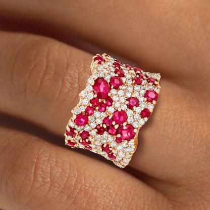 Rose Gold Round Cut Ruby Wedding Ring