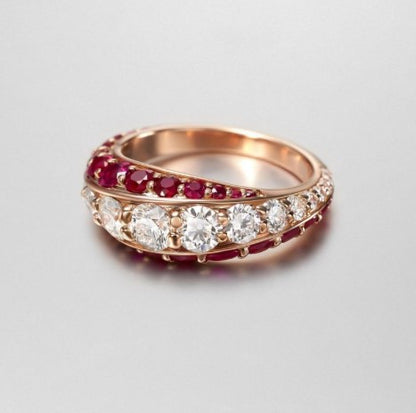 Rose Gold Round Cut Ruby & White Sapphire Wedding Ring