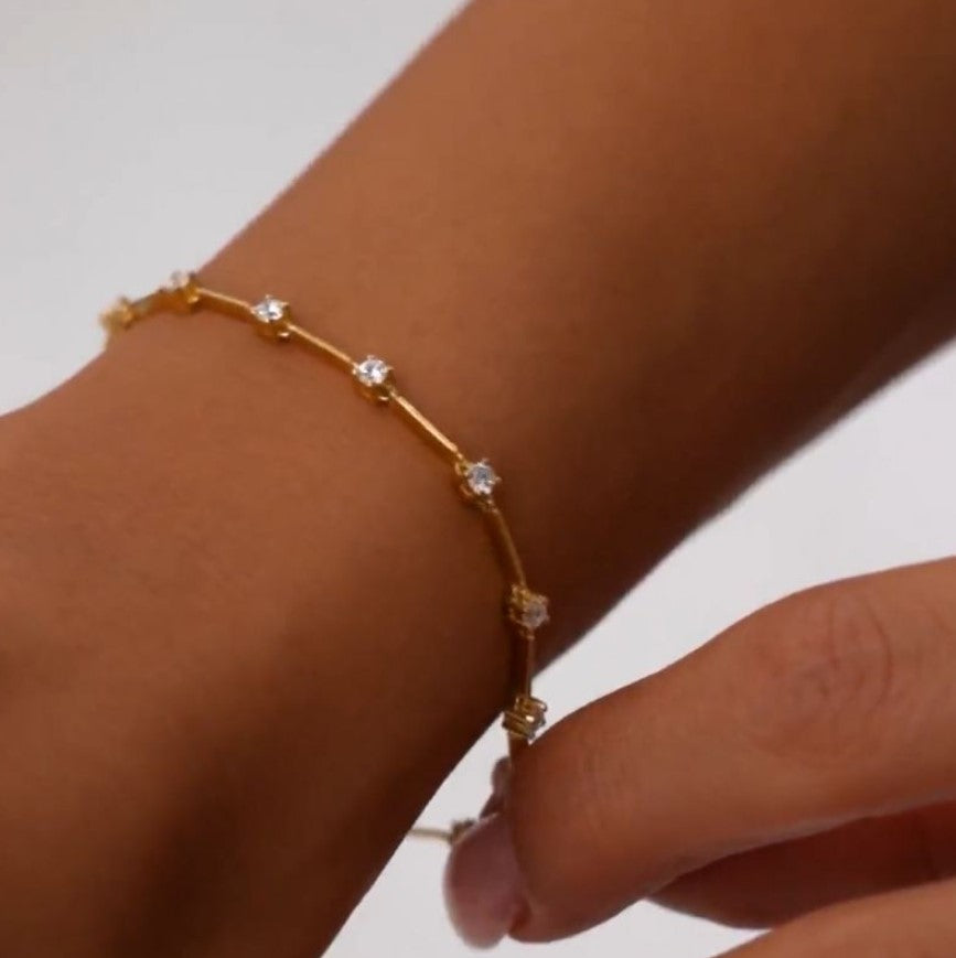 Gold Chain Round Cut White Sapphire Tennis Bracelet