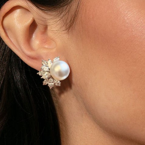 Marquise Cut Pearl Sapphire Stud Earrings