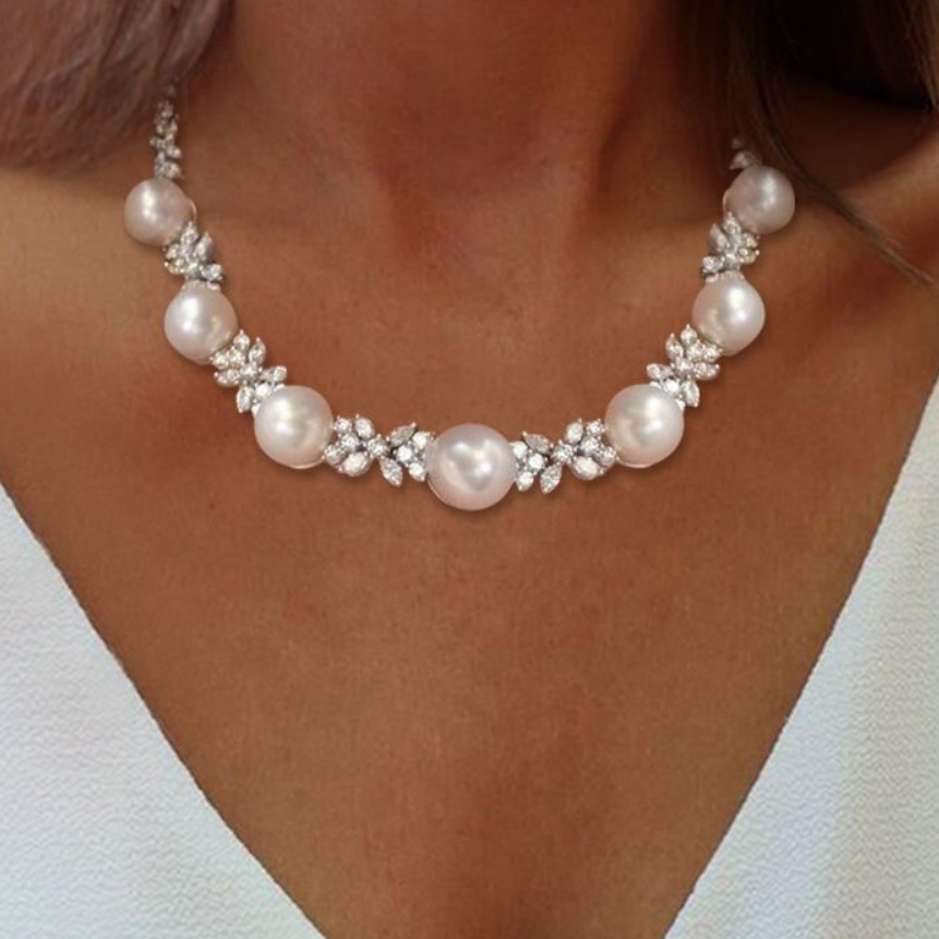 Marquise Cut Pearl Jewelry Set – Necklace & Earrings