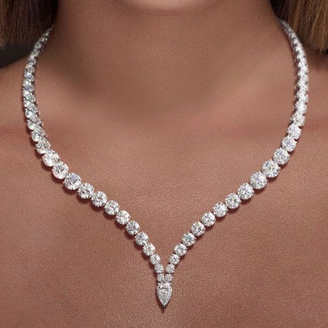 Classic Pear & Round Cut White Sapphire Necklace