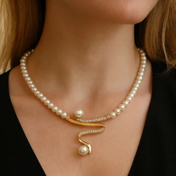 Natural pearl necklace + earring set