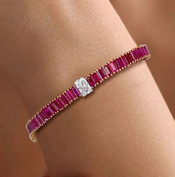 Two-Tone Radiant Cut Ruby Sapphire Tennis Bracelet
