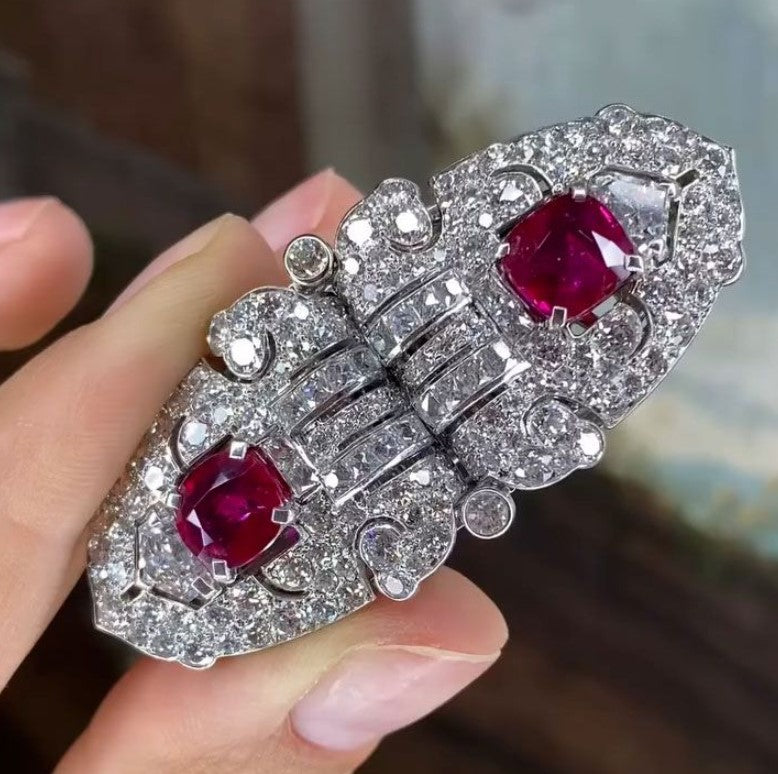 Cushion Cut Ruby & Sapphire Luxury Brooch