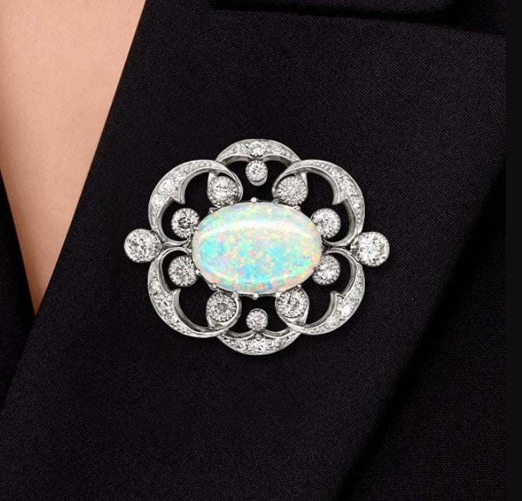 Vintage Oval Cut Opal Brooch