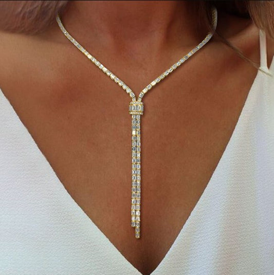Golden Baguette White Sapphire Lariat Necklace