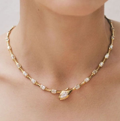 Golden Serpent Pear Cut White Sapphire Luxury Necklace