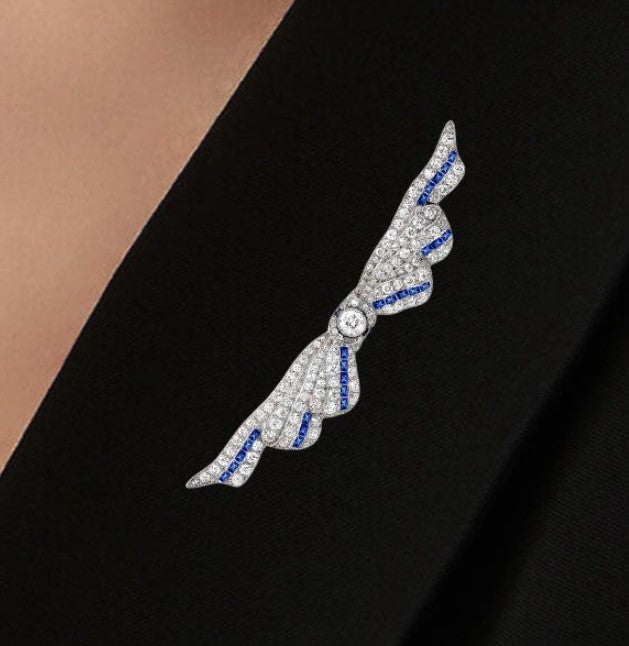 Milgrain Art Deco Round Cut White Sapphire Wedding Brooch