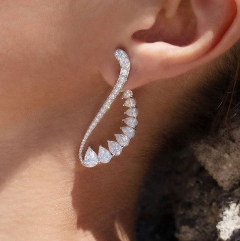 Pear Cut White Sapphire Cuff Earrings