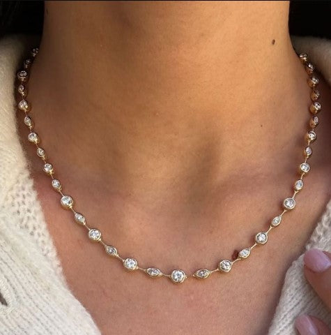 Classic Golden Round & Marquise White Sapphire Necklace