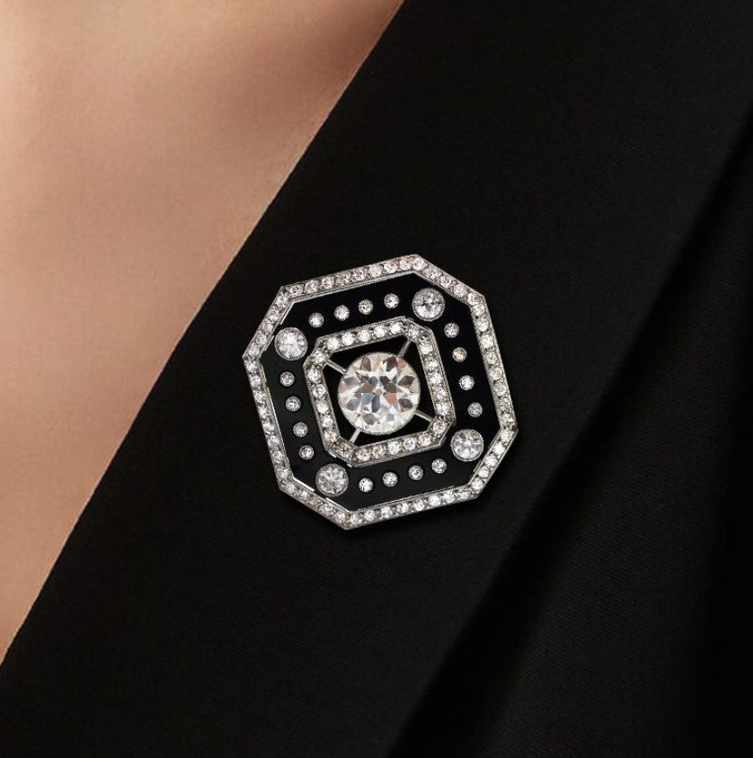 Milgrain Halo Round Cut White Sapphire Brooch