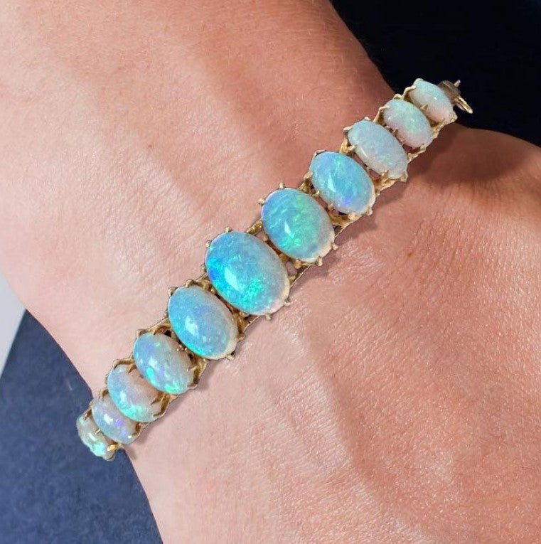 Golden Vintage Oval Blue Opal Bracelet
