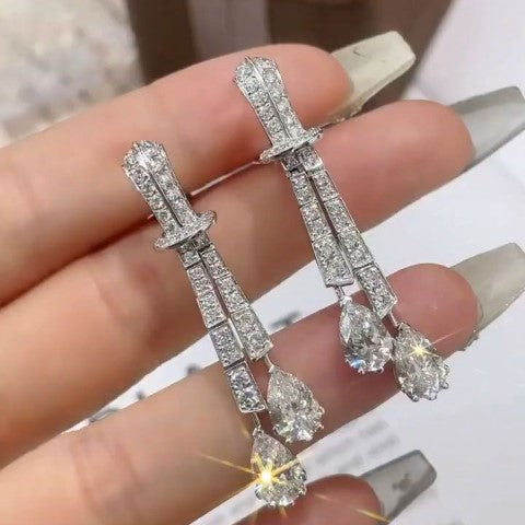 Stunning Pear Cut White Sapphire Drop Earrings