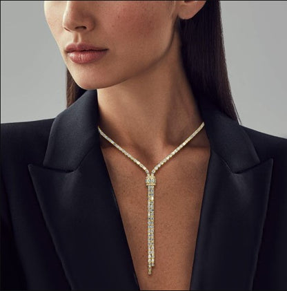 Golden Baguette White Sapphire Lariat Necklace