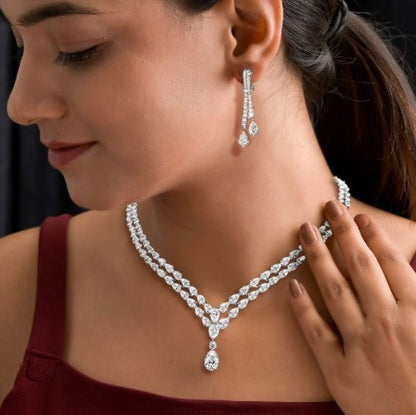 Pear Cut White Sapphire Jewelry Set – Necklace & Earrings