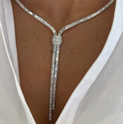 Lariat Baguette Cut White Sapphire Necklace