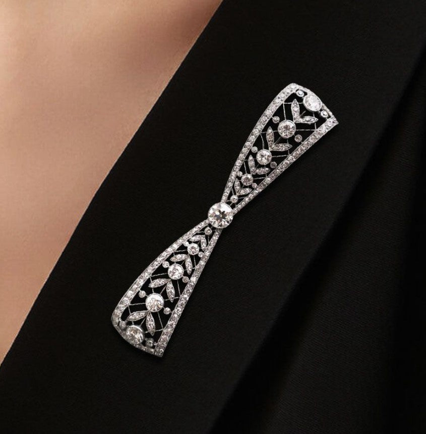 Milgrain Round Cut White Sapphire Bow Brooch