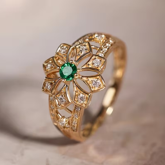 Eternal Emerald Blossom Ring