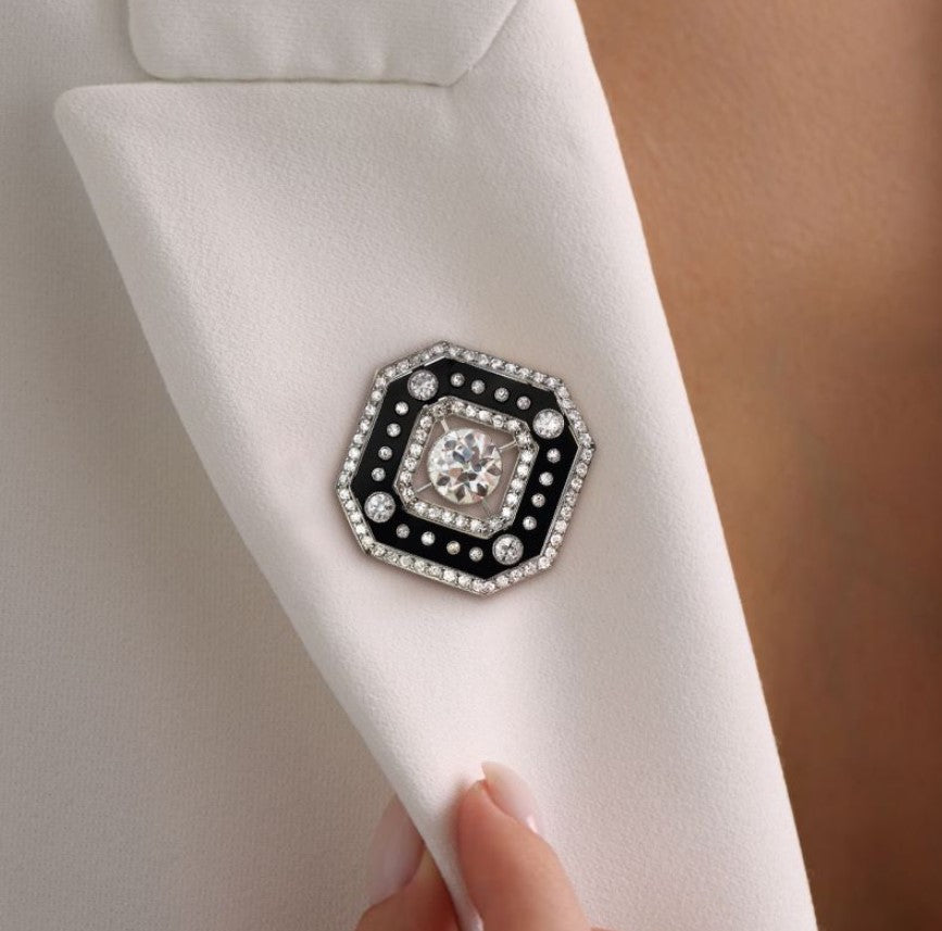 Milgrain Halo Round Cut White Sapphire Brooch