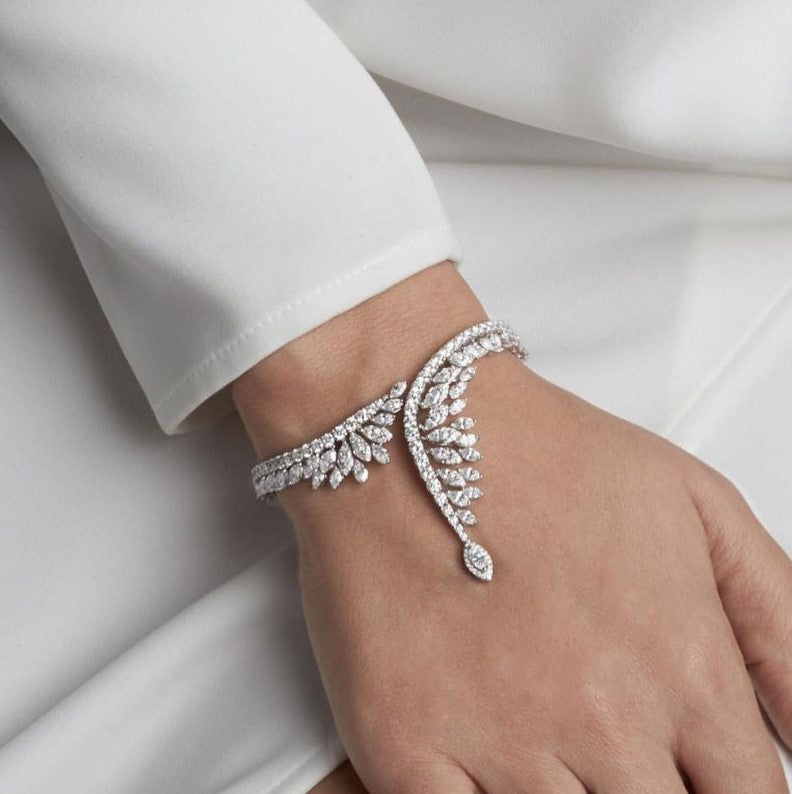 Halo Marquise Cut White Sapphire Bangle Bracelet