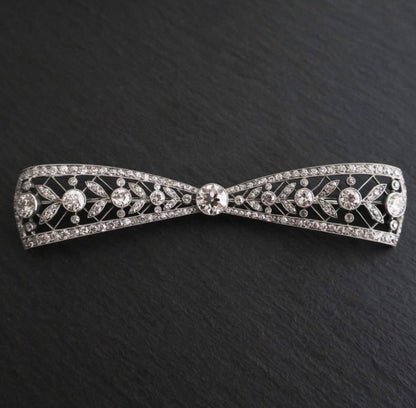 Milgrain Round Cut White Sapphire Bow Brooch