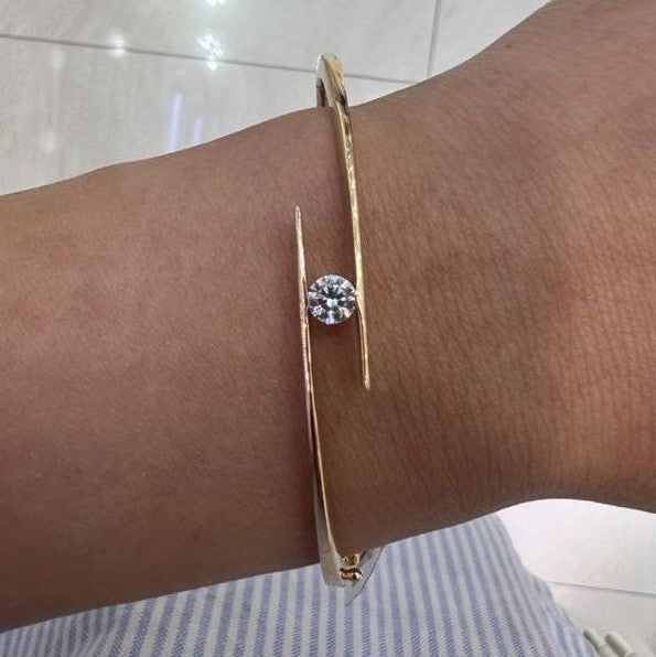 Golden Round Cut White Sapphire Bangle Bracelet