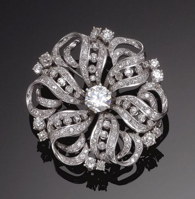 Round Cut White Sapphire Brooch