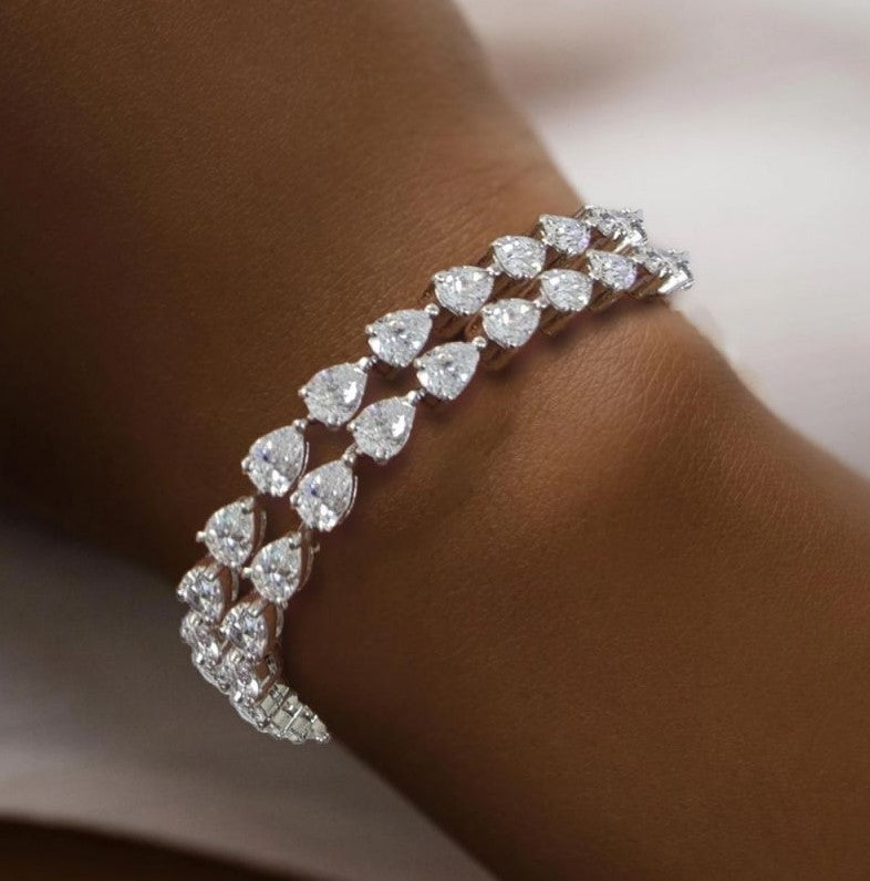 Two-Row Pear Cut White Sapphire Bracelet
