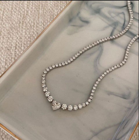 Heart Cut White Sapphire Tennis Necklace