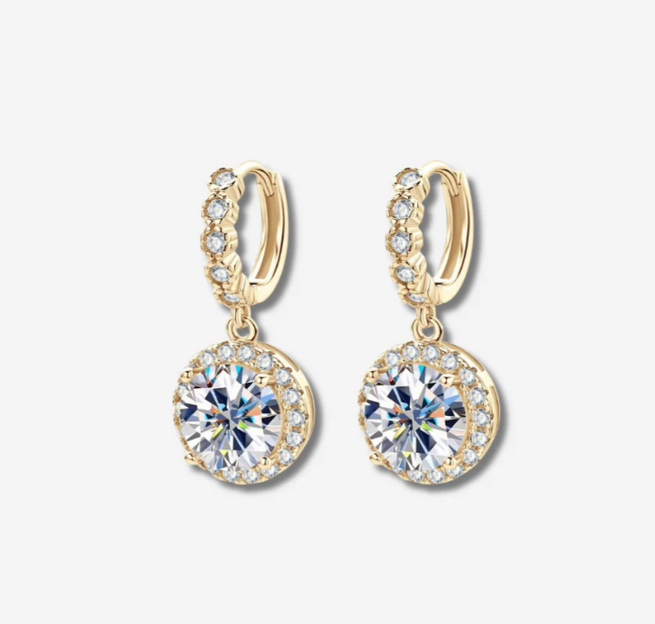 Round Moissanite Drop Earrings