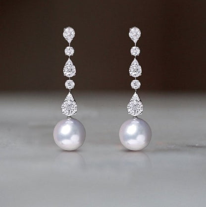 Elegant Round Cut Pearl Sapphire Drop Earrings