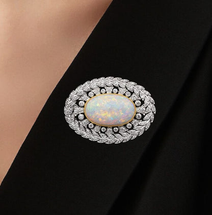 Two-Tone Antique Oval Opal Brooch