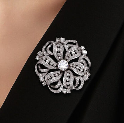 Round Cut White Sapphire Brooch