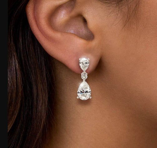 Classic Pear Cut White Sapphire Drop Earrings