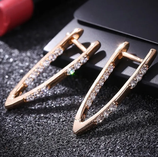 ローズゴールド ジルコンインレイ ピアス