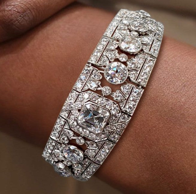 Art Deco Asscher & Round White Sapphire Bracelet