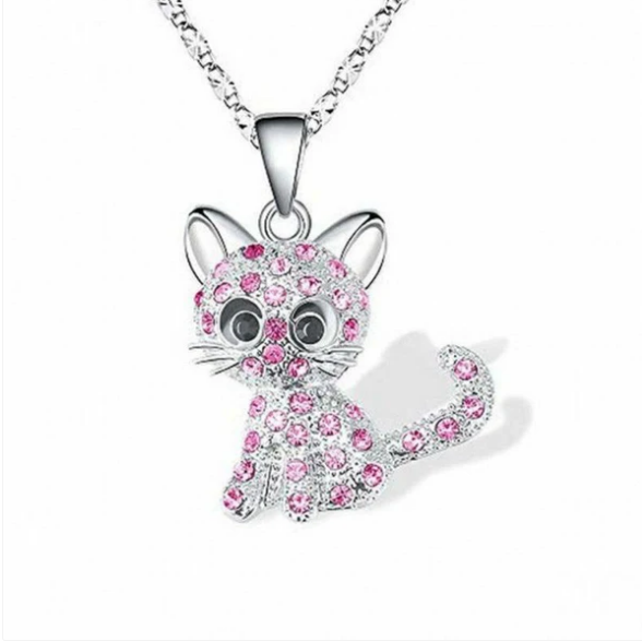 Silver baby kittens and colored zirconia necklace