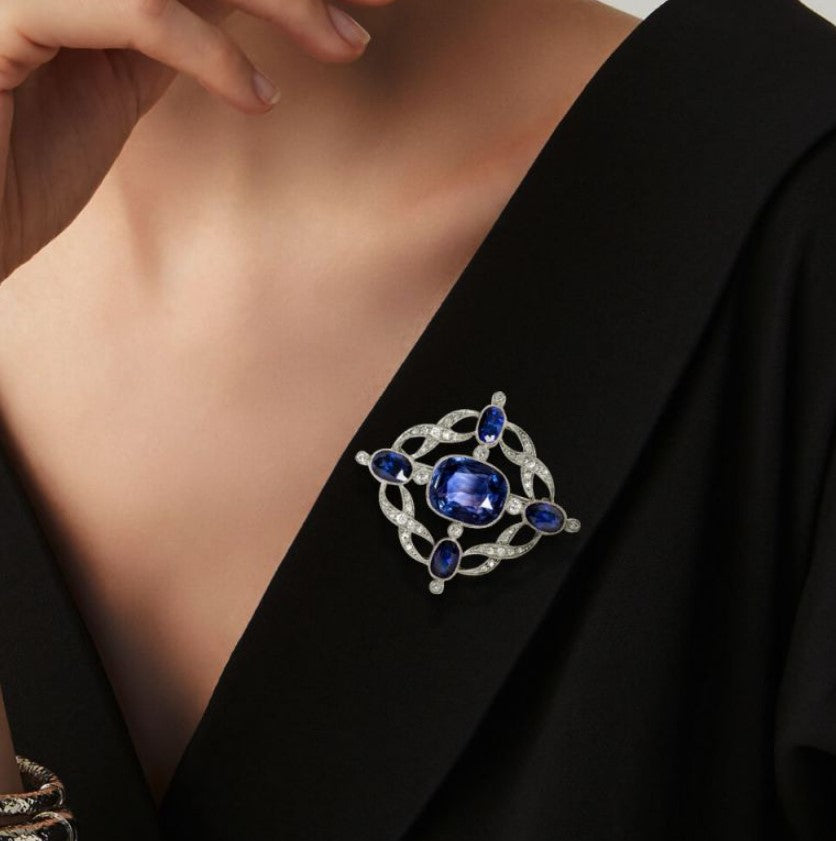 Milgrain Oval Cut Blue Sapphire Brooch