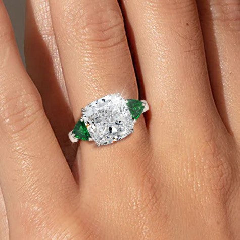 Three-Stone Cushion Cut White Sapphire Engagement Ring