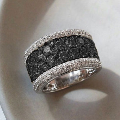 Two Tone Round Cut Black Sapphire Ring