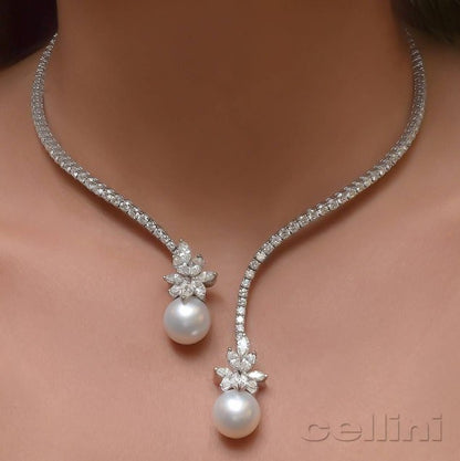 Open Design Round Pearl Sapphire Necklace
