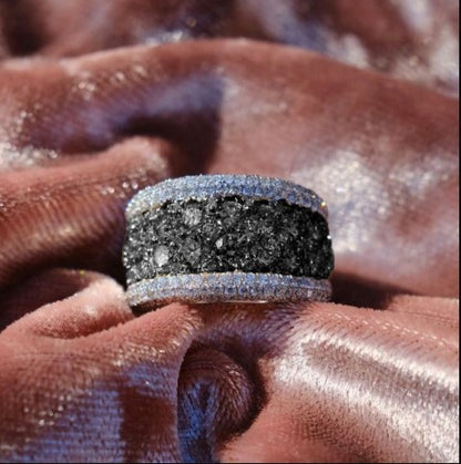 Two Tone Round Cut Black Sapphire Ring