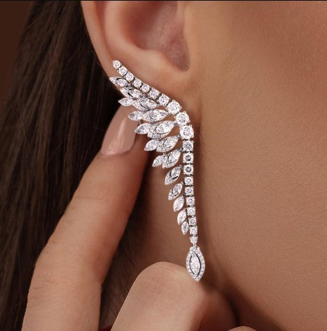 Halo Marquise Cut White Sapphire Drop Earrings